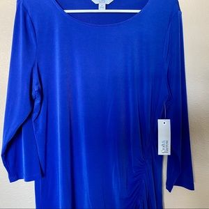 Croft & Barrow Shirred Blue 3/4 Sleeve Blouse
